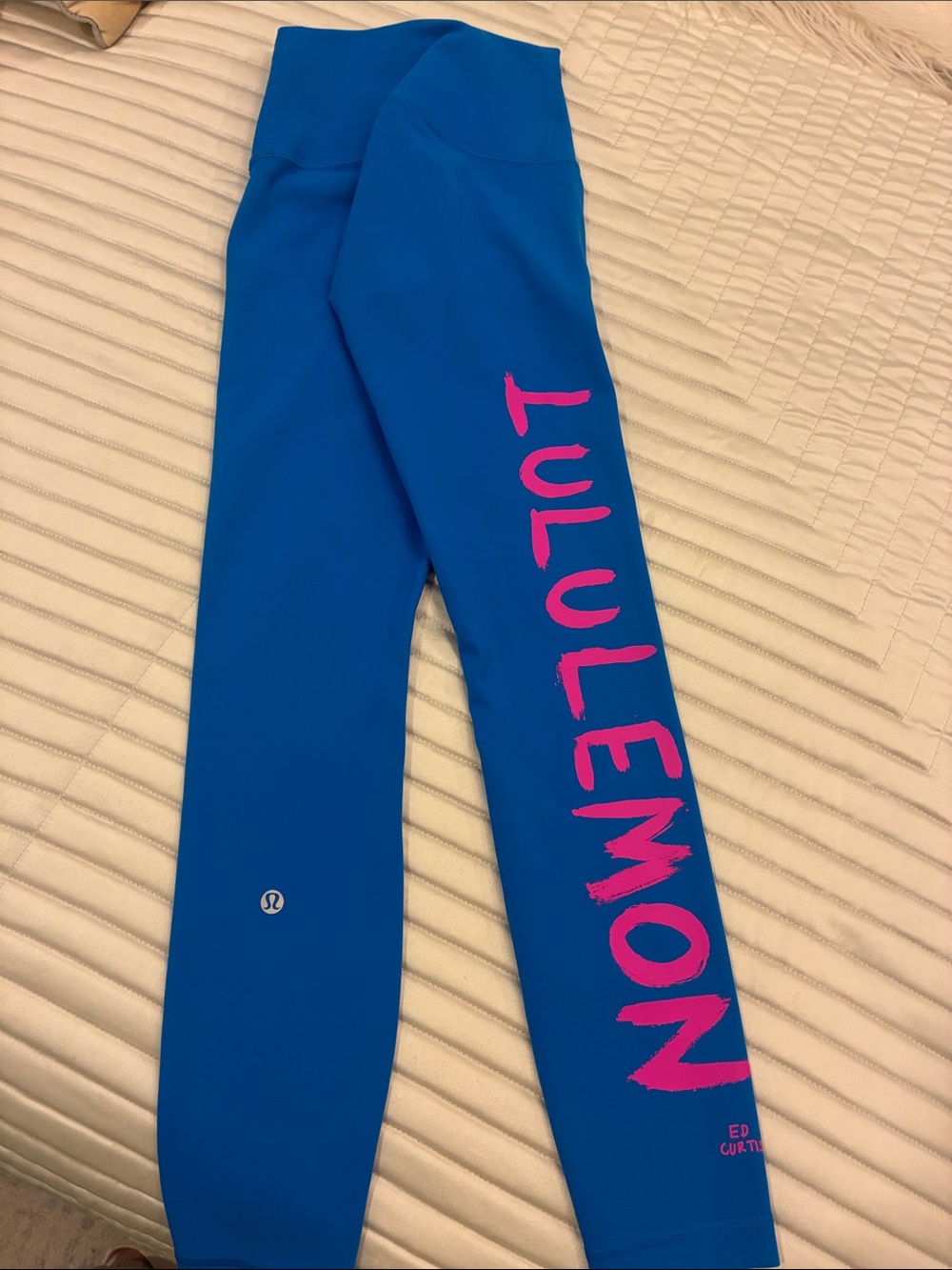 lululemon athletica Blue Leggings with Pink Logo